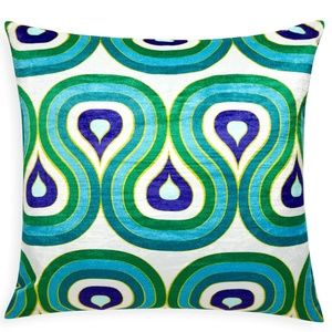 Jonathan Adler MILANO EMERALD/NAVY CONCENTRIC LOOPS PILLOW COVER